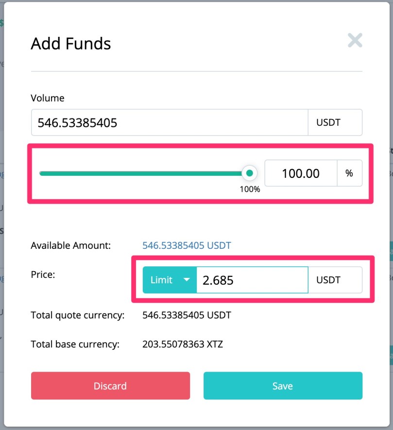 Add funds settings box