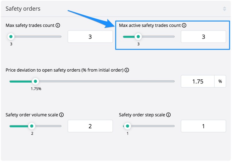 3Commas Max active safety trade count setting