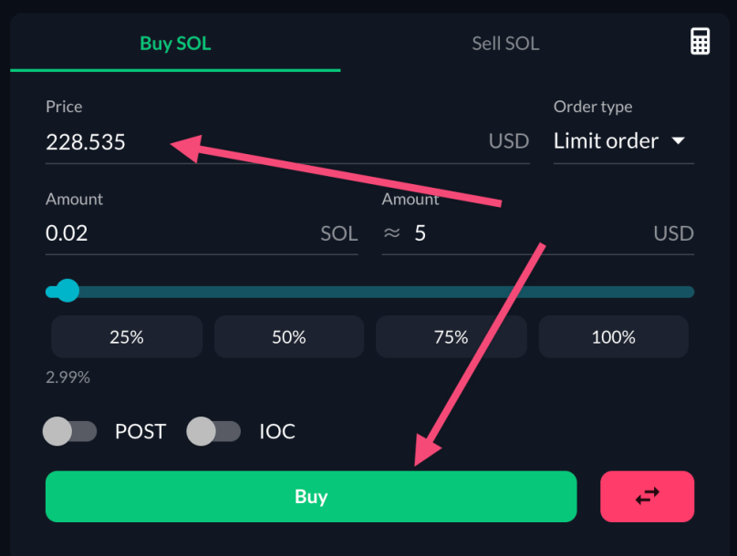 enter limit price and click on buy