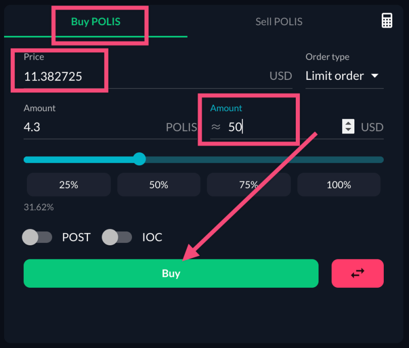 Order screen for spot Polis