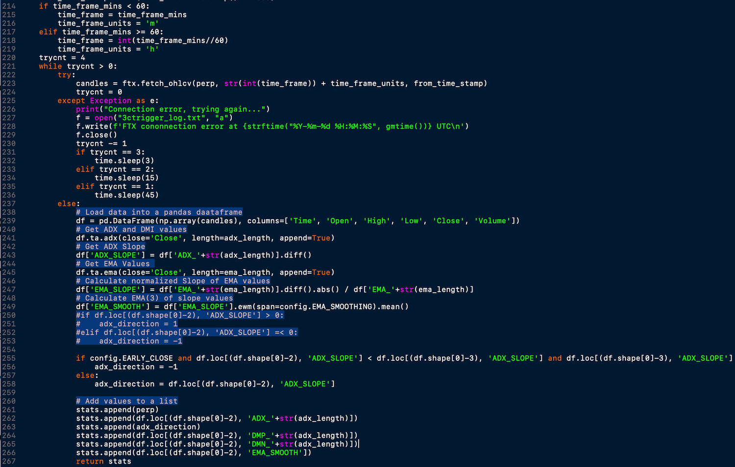 Screenshot of script python code