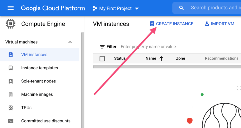 Google cloud platform create instance link